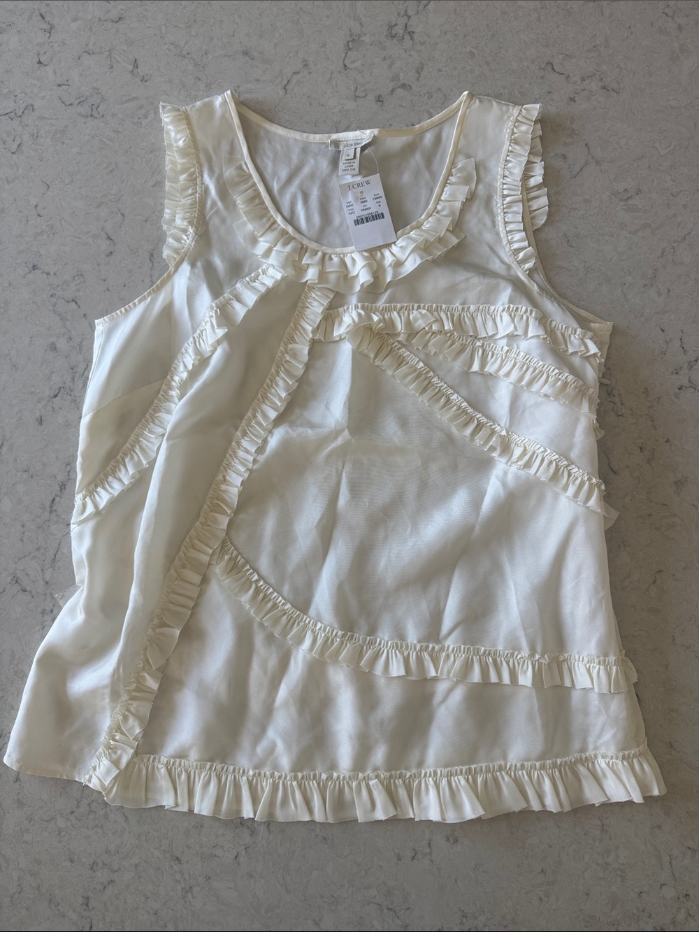 NWT J. Crew 100% silk Cream Ruffle Tank Top size 8